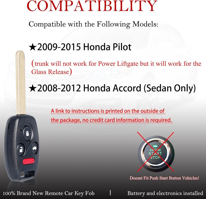 MechanMagic Key Fob Remote Replacement Fits for Honda Pilot 2009 2010 2011 2012 2013 2014 2015/ Accord Sedan 2008-2012 KR55WK49308 Keyless Entry Remote Control 35118-TA0-A00(Pack of 2) - Image 3